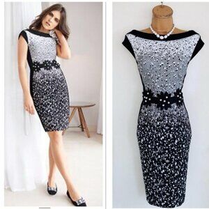 Black & White Floral Sheath Mini Dress